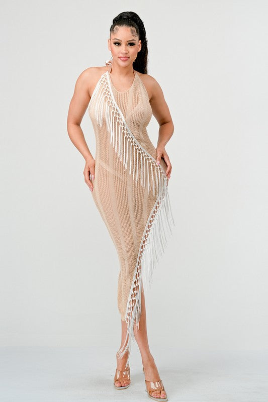 CONJUNTO DE SAÍDA DE PRAIA DE CROCHÊ COM FRANJAS