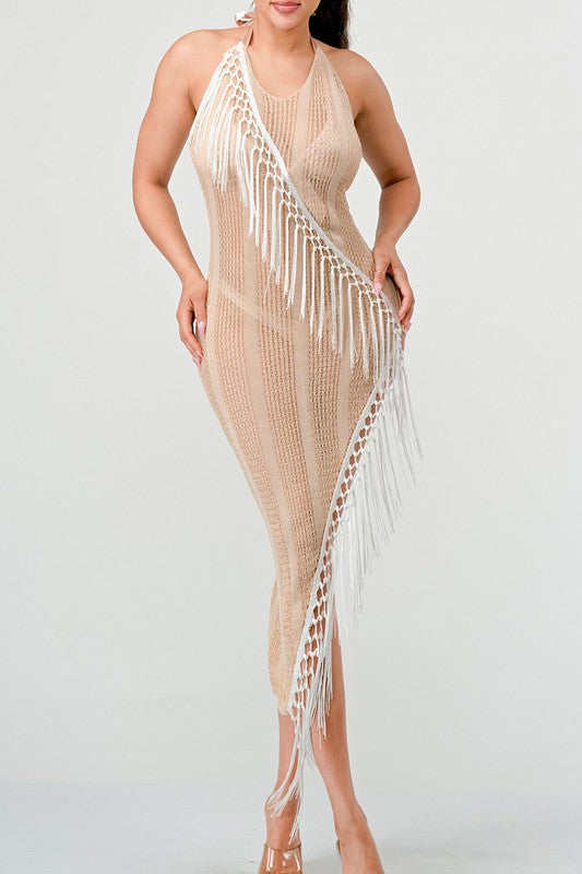 CONJUNTO DE SAÍDA DE PRAIA DE CROCHÊ COM FRANJAS