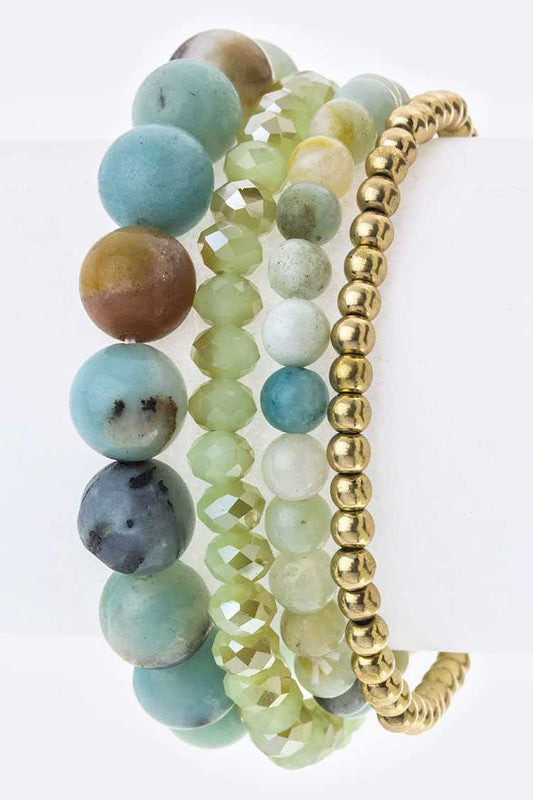 Semi Precious Beads Stretch Bracelets Set-4 Colors