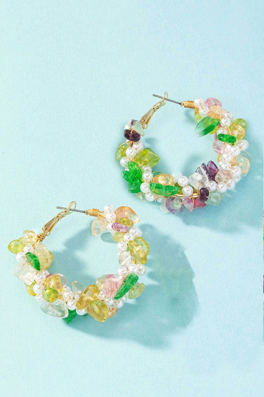 Agate & Pearl Braided Hoop Earrings