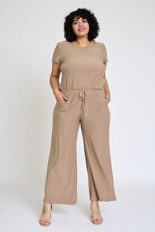 Spring Short Sleeve Jumpsuit W/Pocket-2 Colors