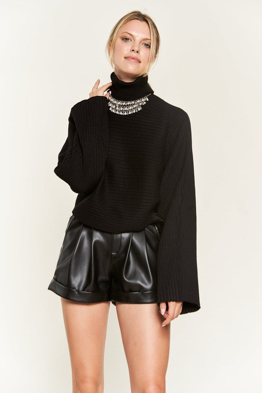 Mock Neck Wide Sleeves Top-2 Colors