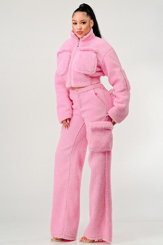 Fuzzy Jacket Two Piece Set