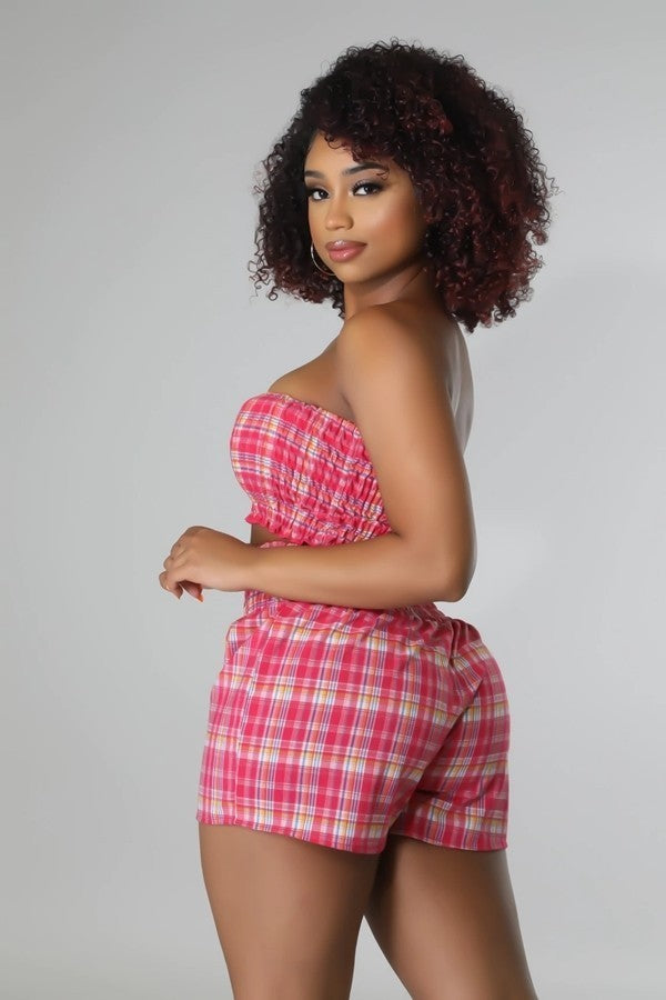Gingham Tube Top & Shorts Set