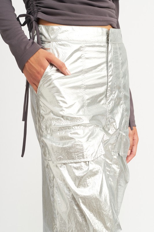 METALLIC SILVER CARGO PANTS