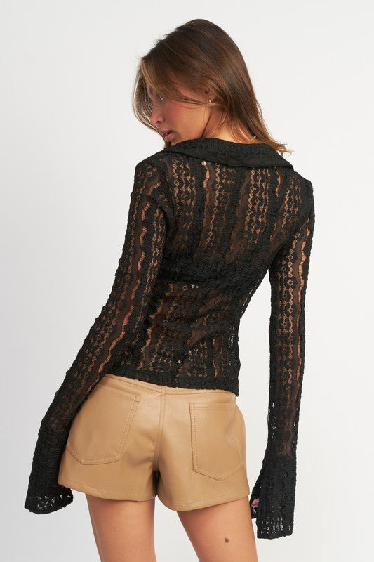 BELL SLEEVE LACE TOP- 2 COLORS