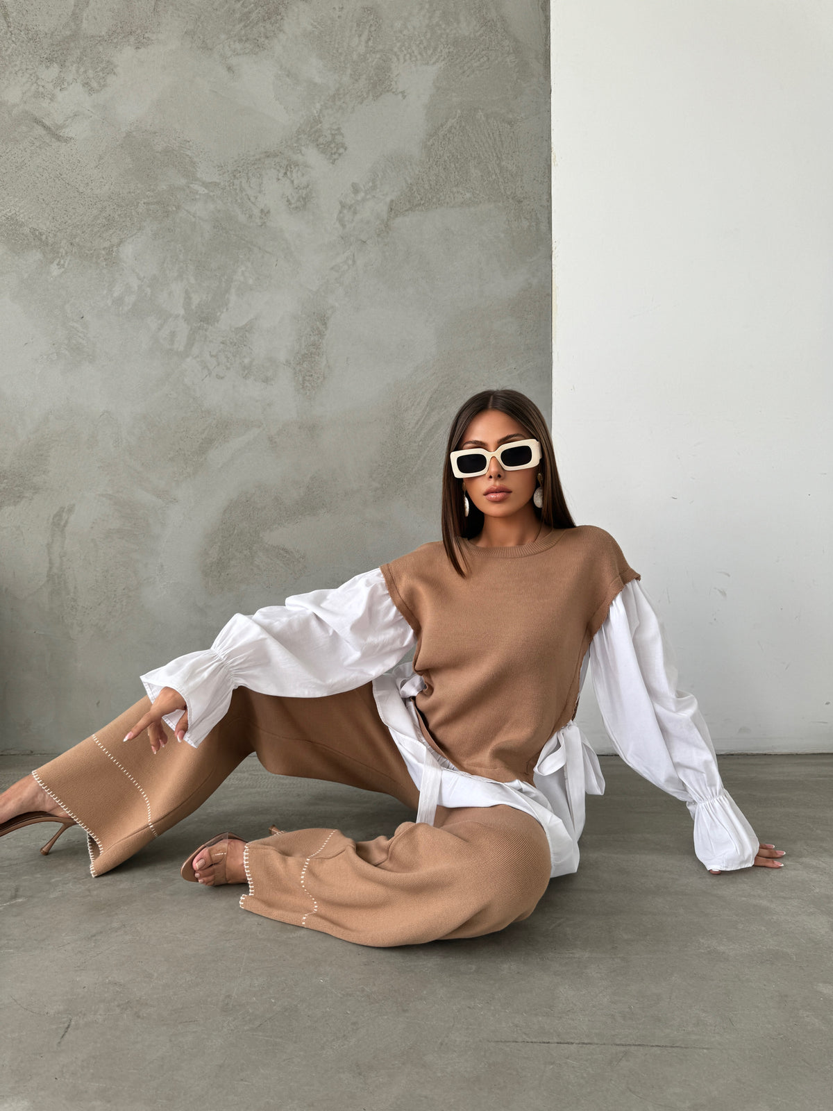 Knit Shirt Pants Set- Brown