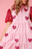 Contrast Sequin Hearts Tiered Mini Dress 0