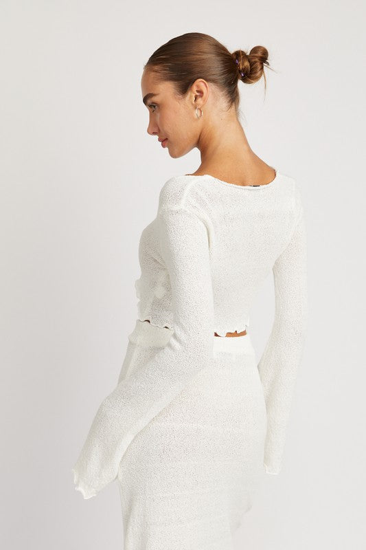 LONG SLEEVE FRONT TIE CROPPED TOP- 2 COLORS
