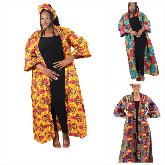 100% Cotton African Print Long Kimono