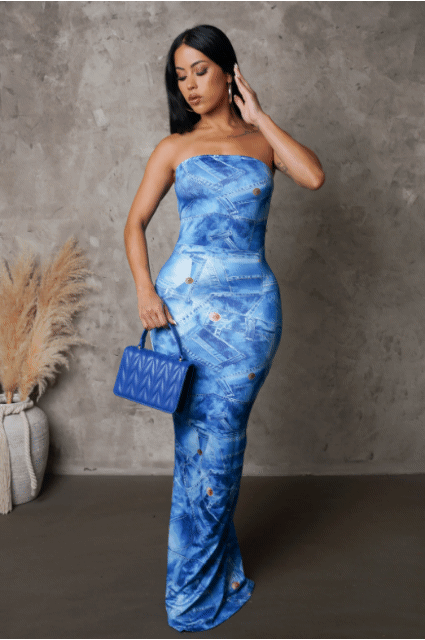 Vestido longo "Jeans falso" com alças