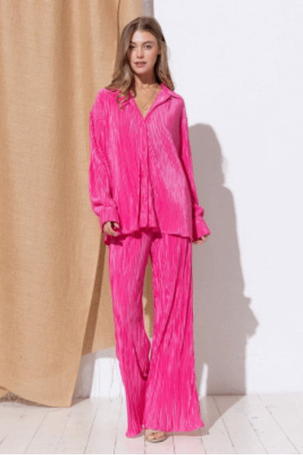 Pleated Blouse Pants Set