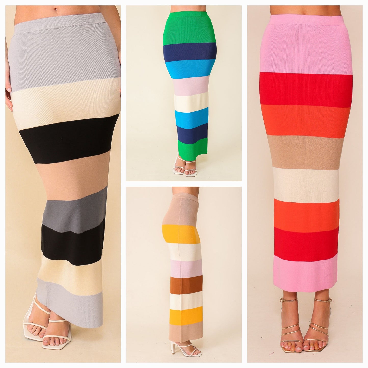 Vibrant Color Multi Striped Color Block Knit Skirt- 4 Colors