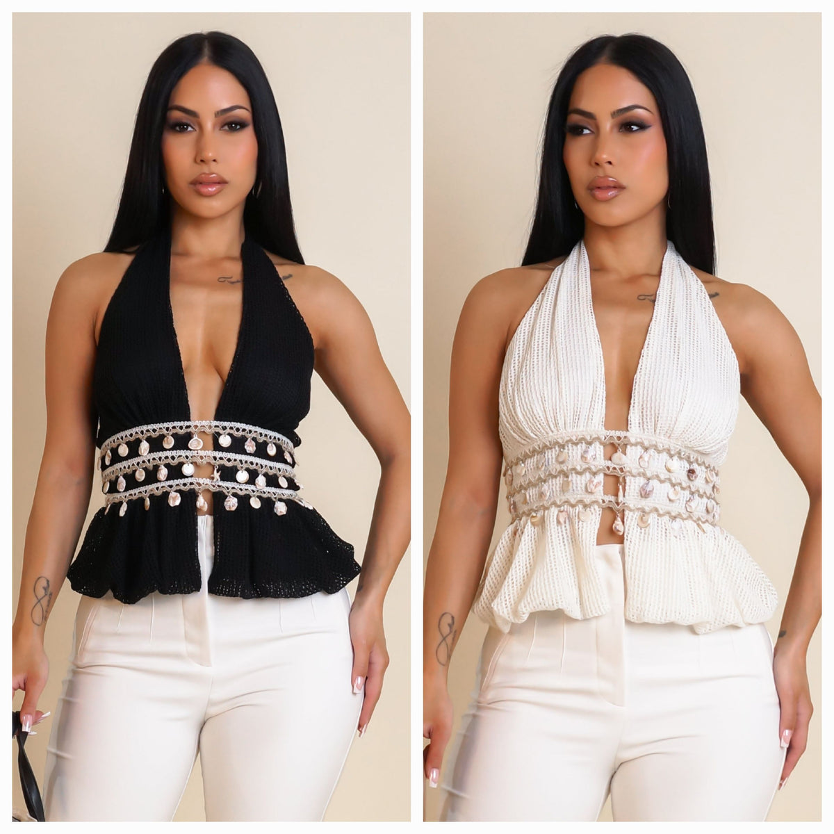 Top Curto Halter com Conchas da Praia