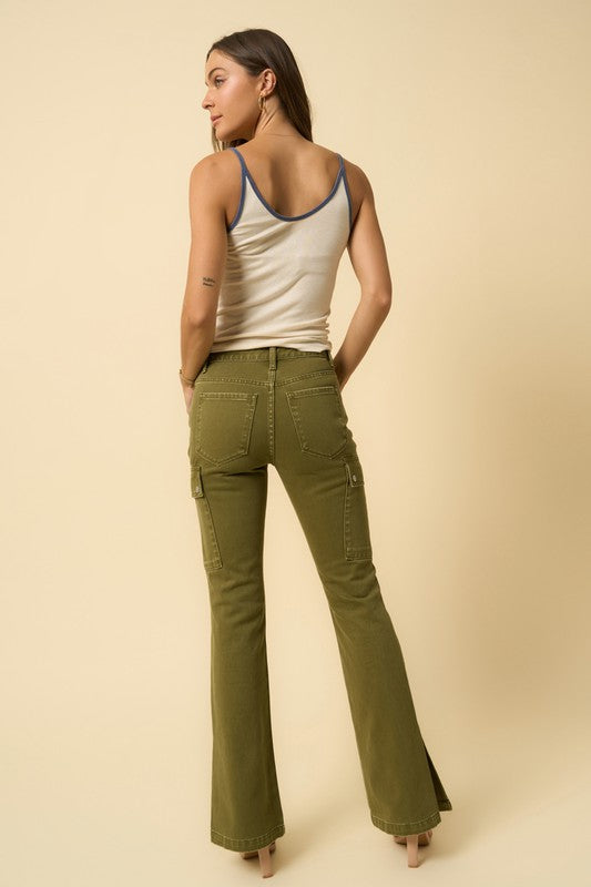 TRUE OLIVE CARGO SLIM BOOT PANTS