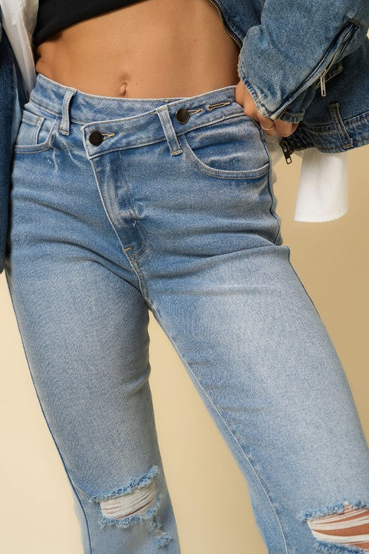 CROSSOVER WIDE LEG DENIM PANTS