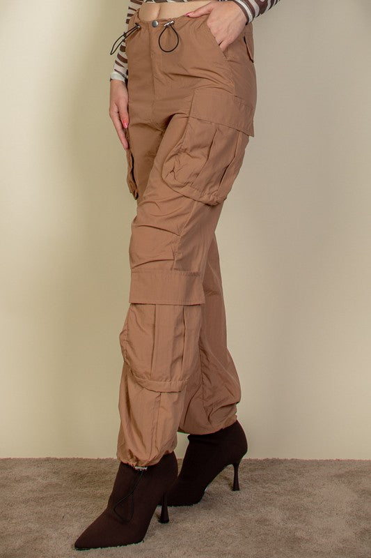 Flap Pockets Drawstring Ruched Parachute Pants-4 Colors