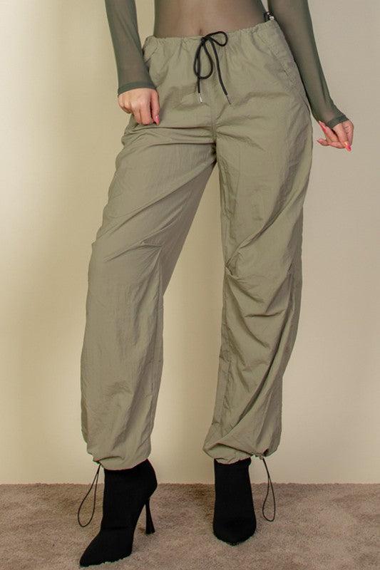 Drawstring Waist Parachute Pants-4 Colors