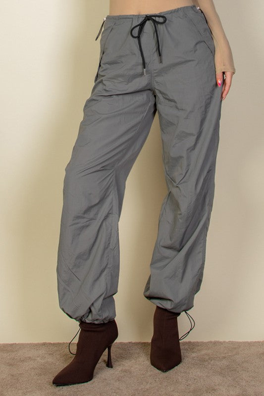 Drawstring Waist Parachute Pants-4 Colors