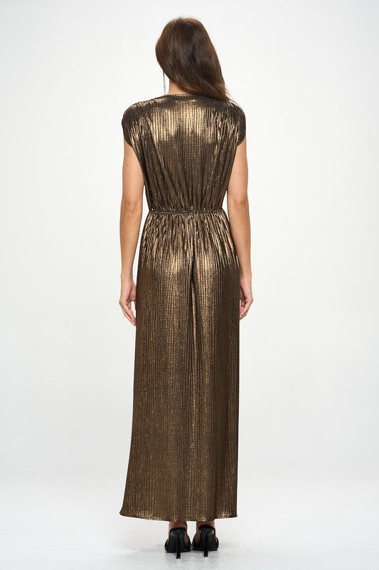 Renee C Sleeveless Bronze Metallic Maxi Dress
