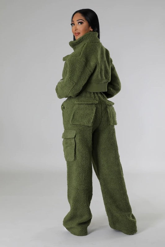 Fuzzy Jacket Two Piece Set