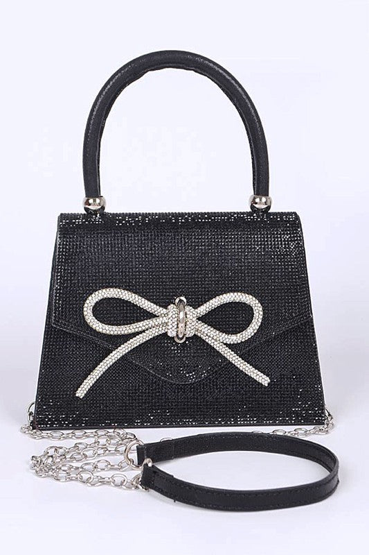 Rhinestone Bow Tie Iconic Top Handle Clutch- 2 Colors