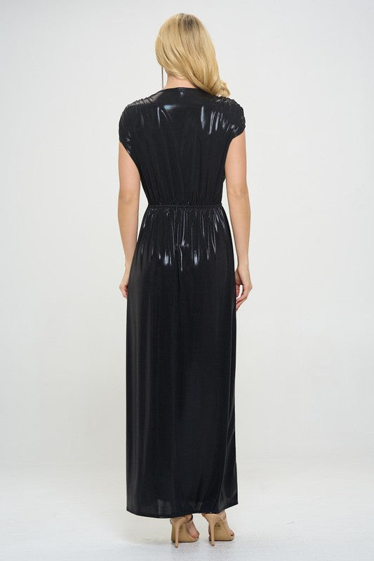 Renee C Sleeveless Black Metallic Maxi Dress