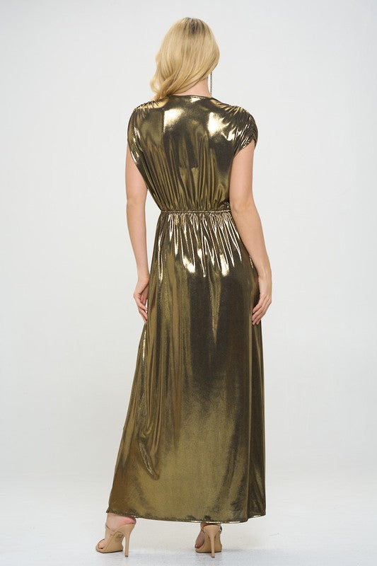 Renee C Sleeveless Gold Metallic Maxi Dress