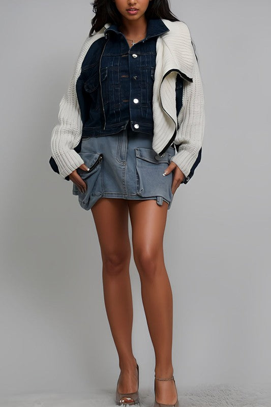 Athina Denim and Knit Multi Fabric Jacket