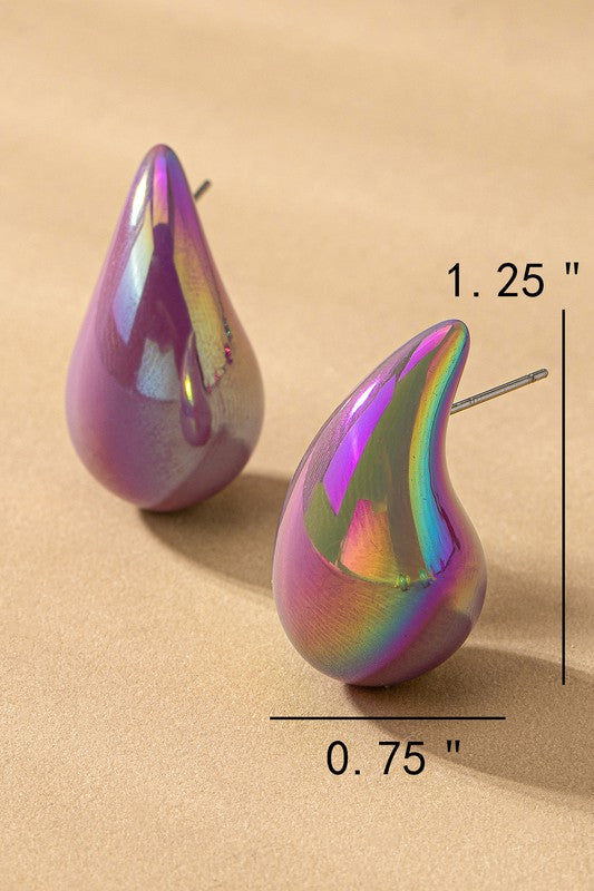Hollow Puffy Color Covered Teardrop Earrings