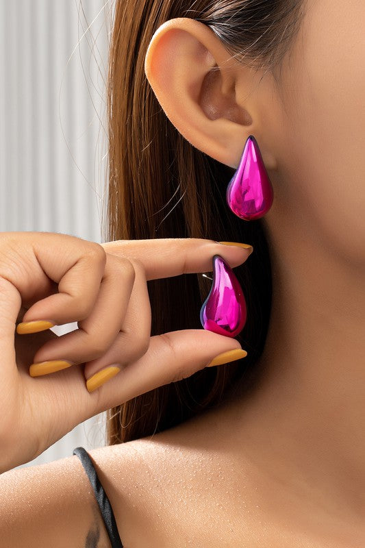Hollow Puffy Color Covered Teardrop Earrings