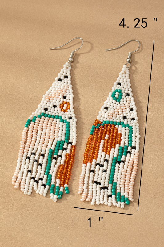 Seed Bead Abstract Pattern Boho Statement Earrings