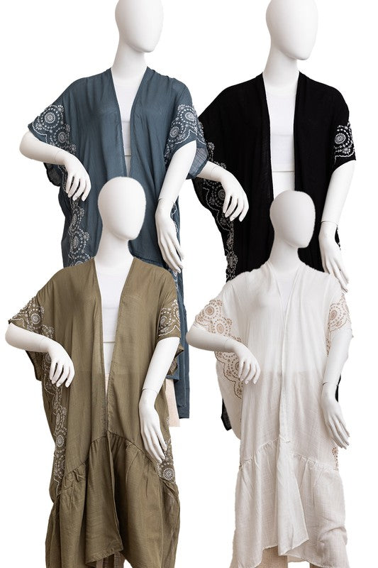 Boho Tribal Embroidered Longline Kimono-4 Colors