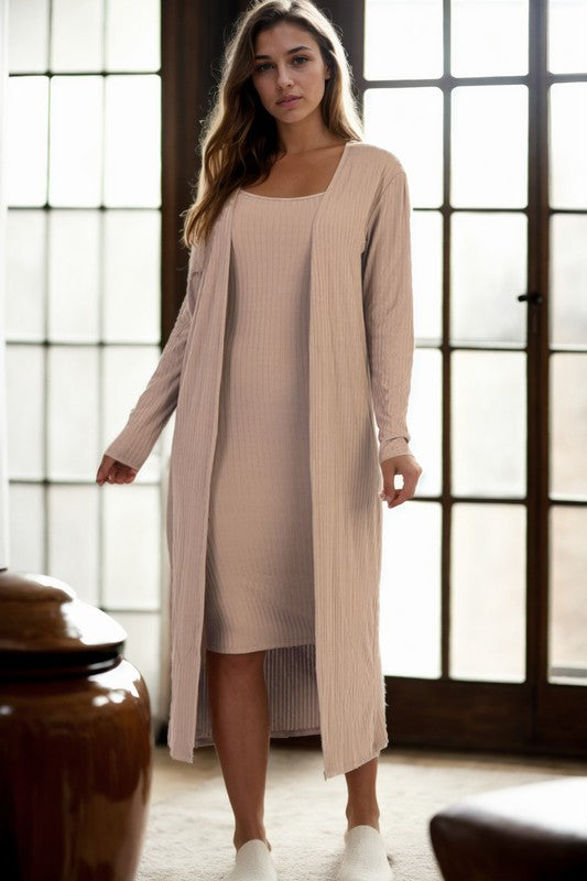 Ribbed Cardigan & Cami Midi Bodycon Dress- 14 Colors