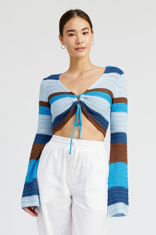 STRIPED CROCHET RUCHED TOP-2 COLORS