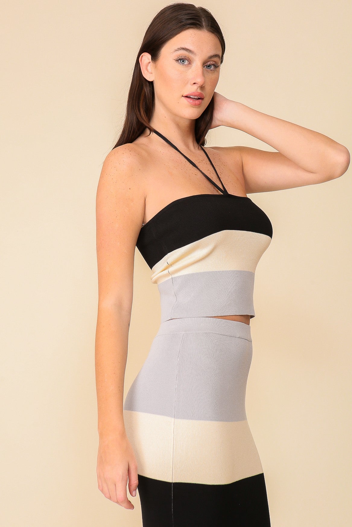 Vibrant Color Multi Striped Color Block Knit Halter Top- 4 Colors