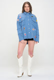 PATCHWORK FRAYED HEM BUTTON DOWN COLLARED TOP- 2 COLORS