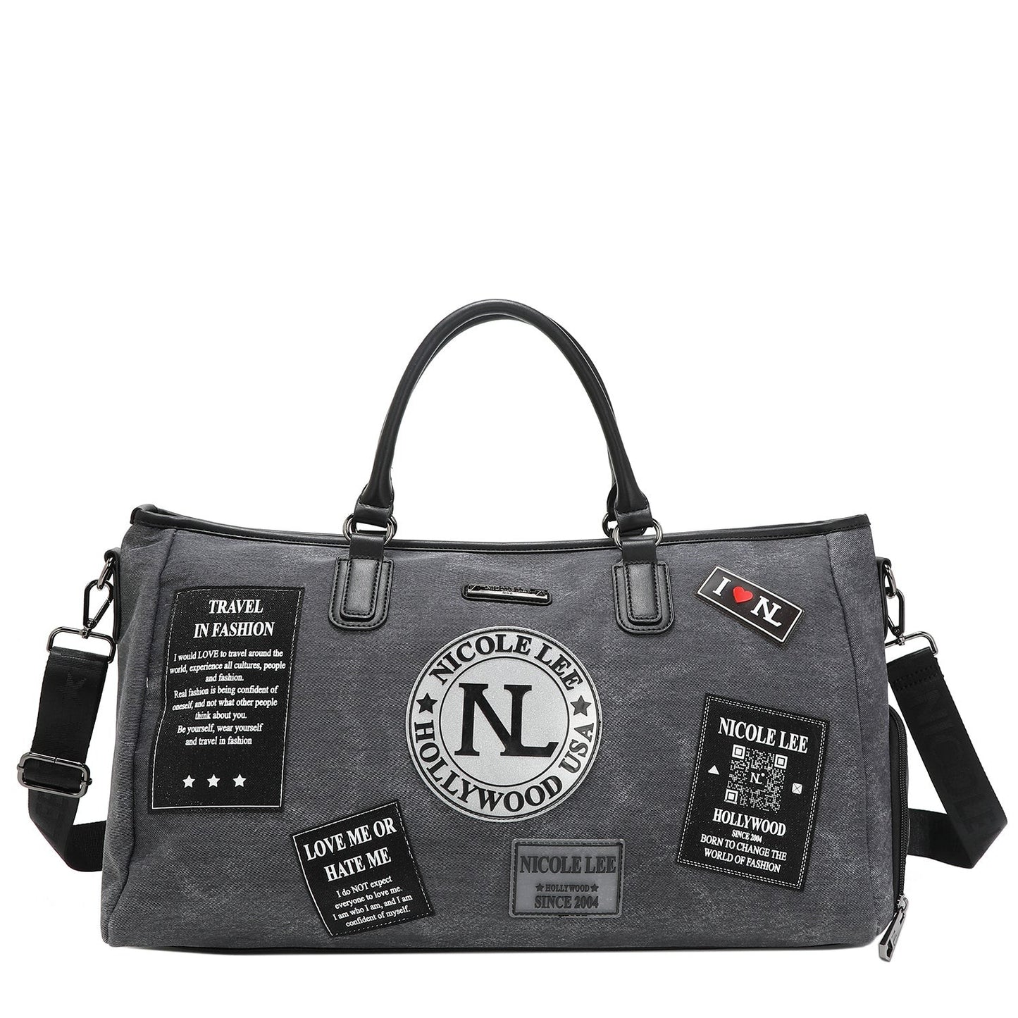 Nicole Lee USA Denim Patch Duffel Bag