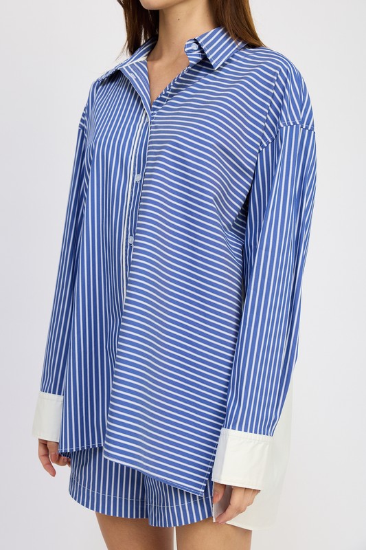 OVERSIZED BLUE & WHITE STRIPED SHIRT