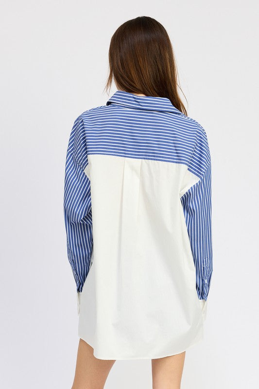 OVERSIZED BLUE & WHITE STRIPED SHIRT