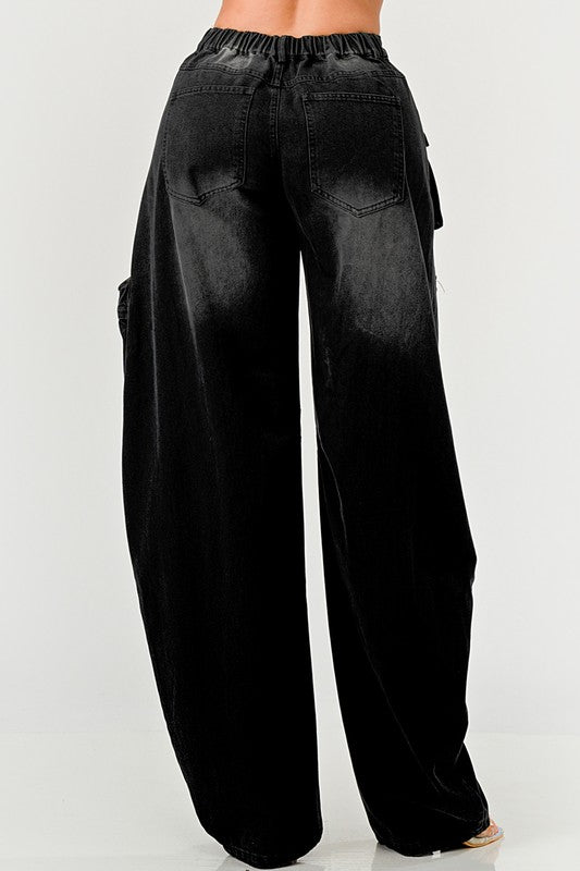 Calça Cargo Athina Black Washed Out