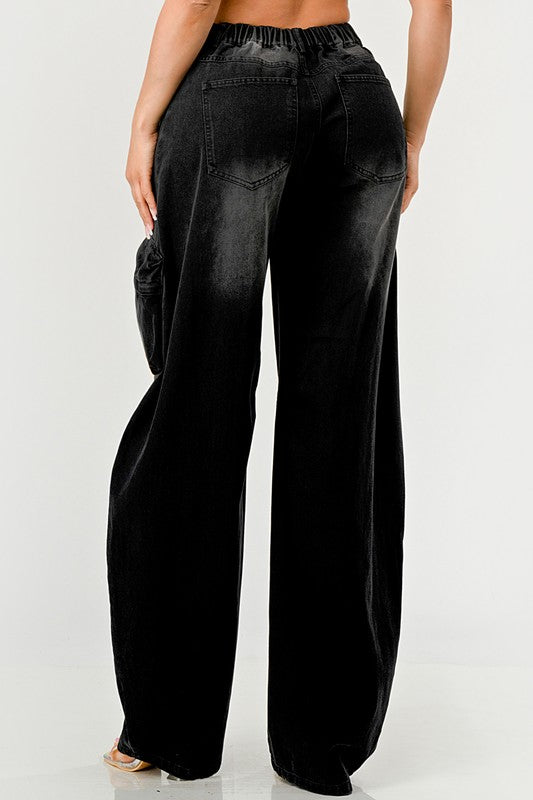 Calça Cargo Athina Black Washed Out