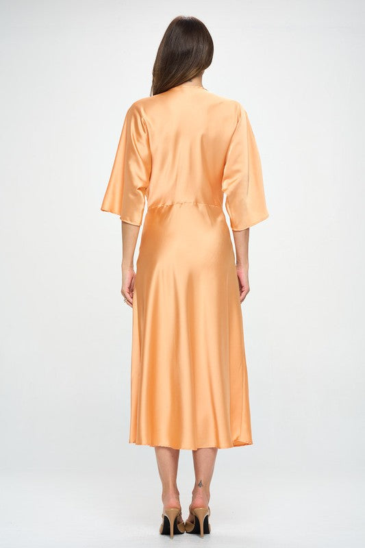 Renee C Made in USA Satin Stretch Solid Dress w Twist-Melon