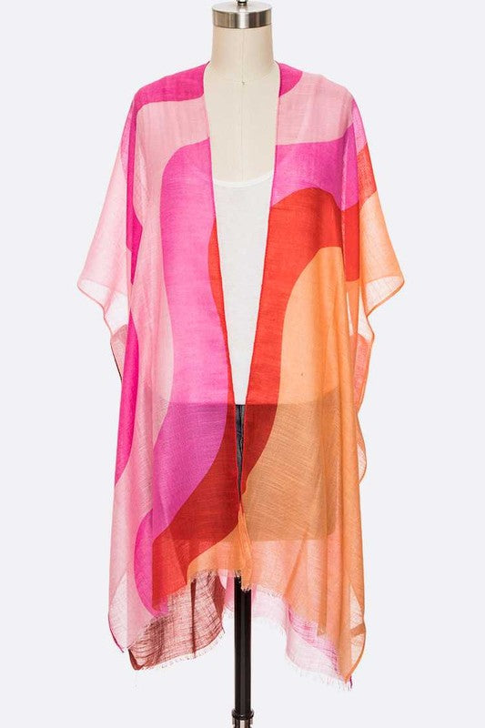 Swirly Color Print Light Weight Kimono Cardigan