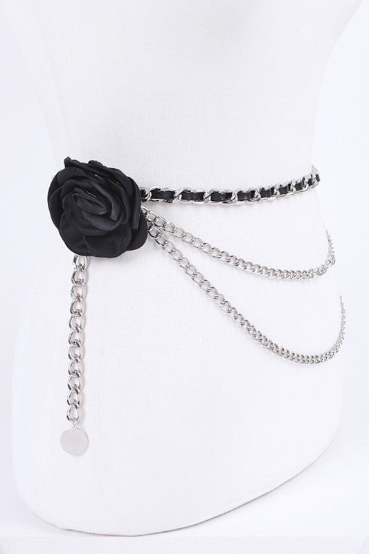 Plus Size Satin Flower Iconic Chain Belt-2 Colors