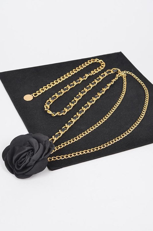 Satin Flower Iconic Layered Chain Belt- 3 Colors