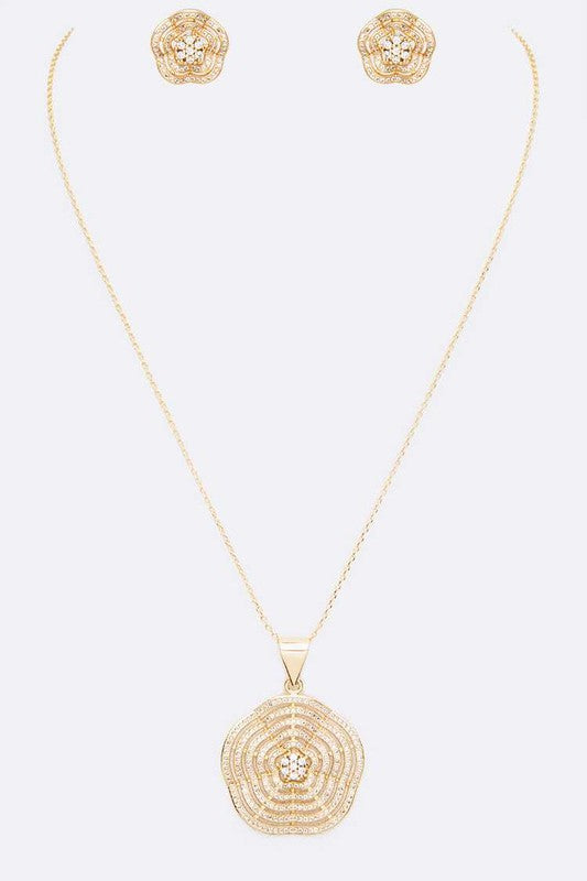 Cubic Zirconia Wavy Pendant Necklace Set