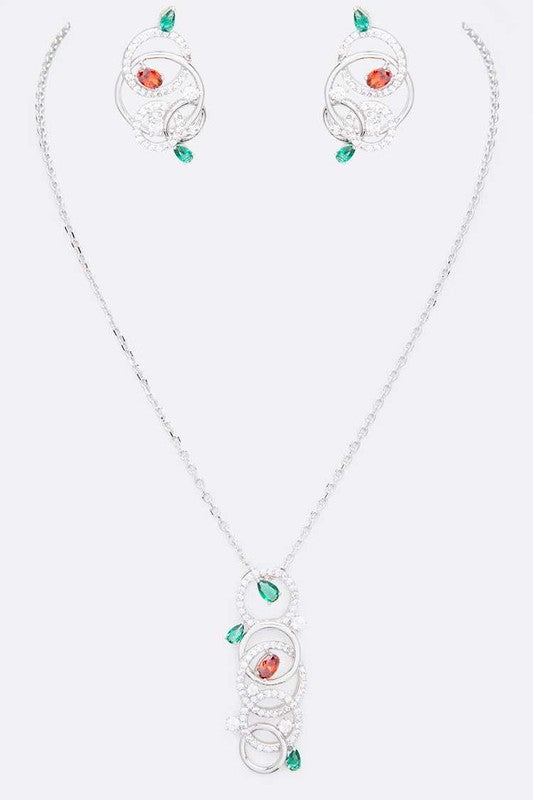 Cubic Zirconia Iconic Necklace Earrings Set