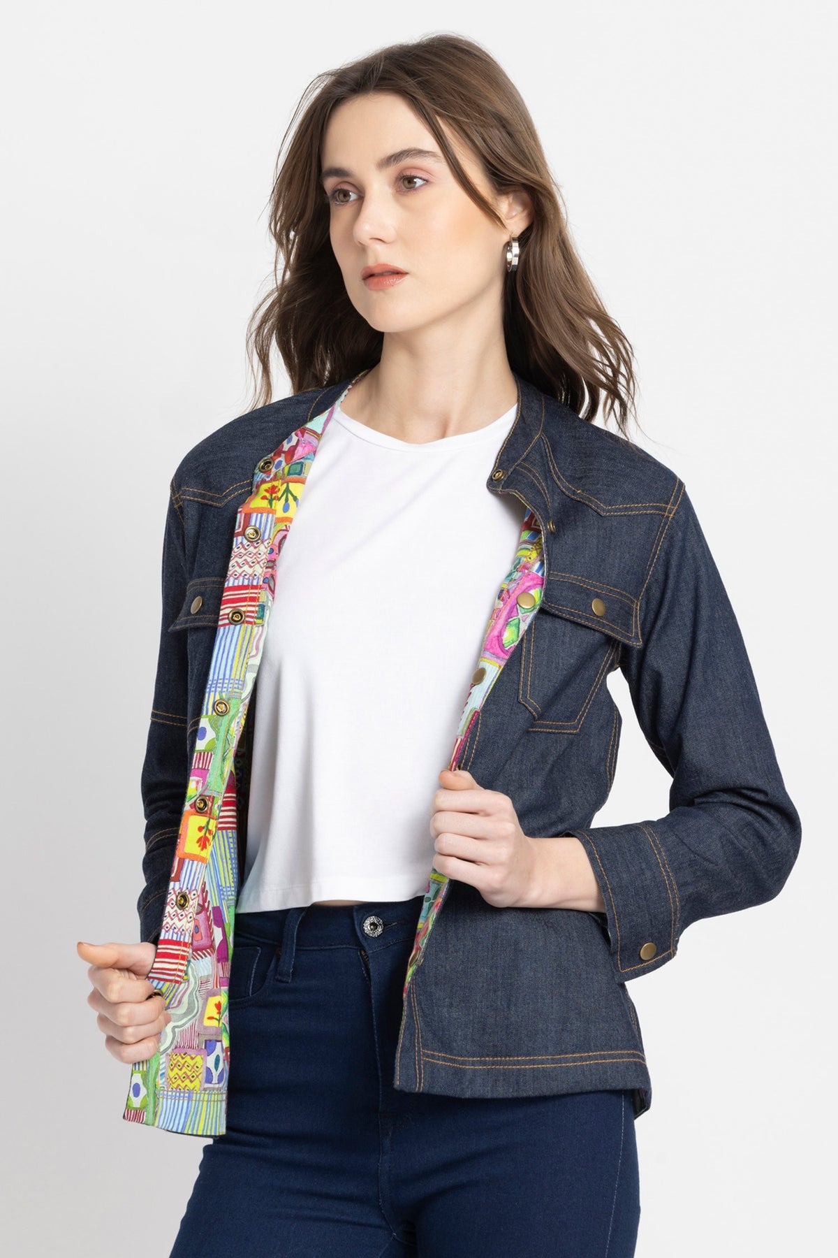 Benares USA Jaqueta Jeans Reversível de Marca Premium Exclusiva