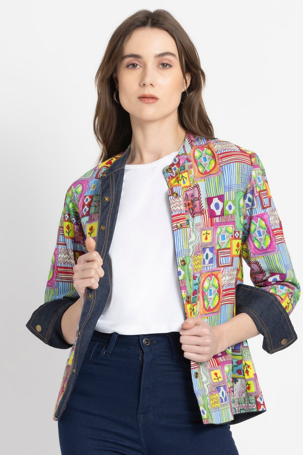 Benares USA Jaqueta Jeans Reversível de Marca Premium Exclusiva